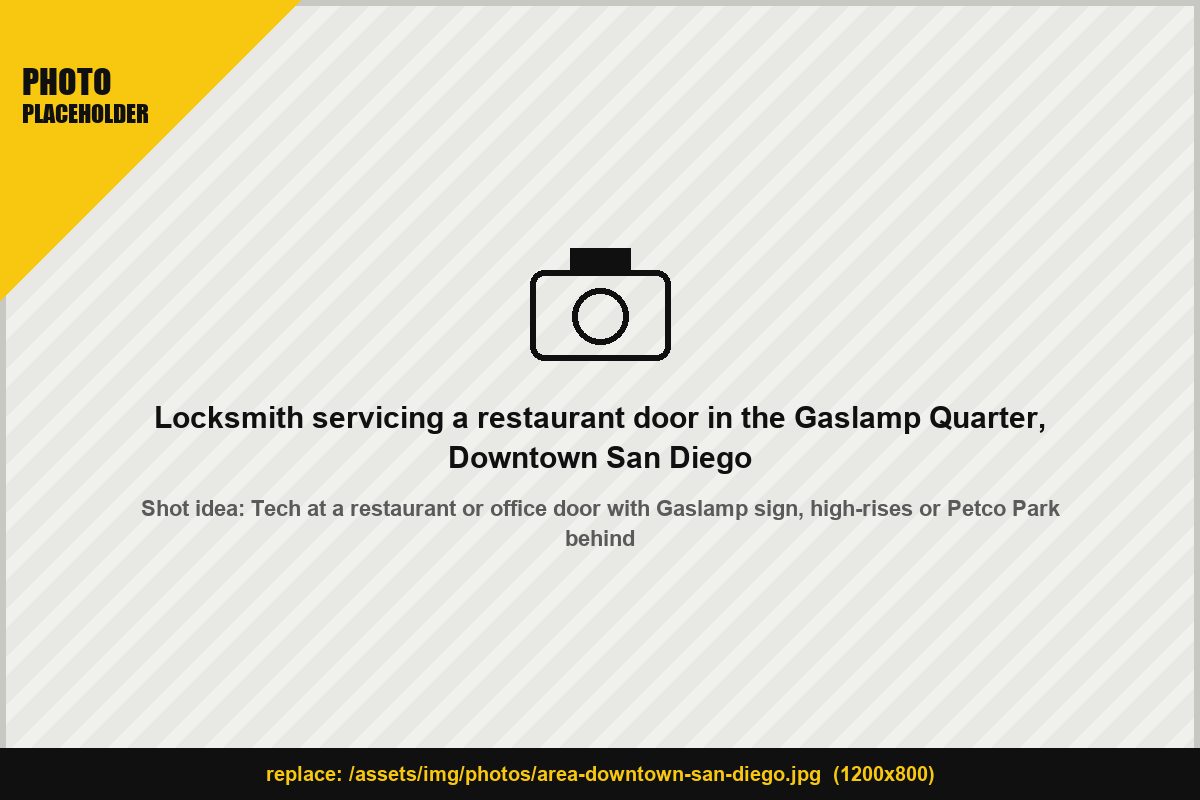 Locksmith servicing a restaurant door in the Gaslamp Quarter, Downtown San Diego