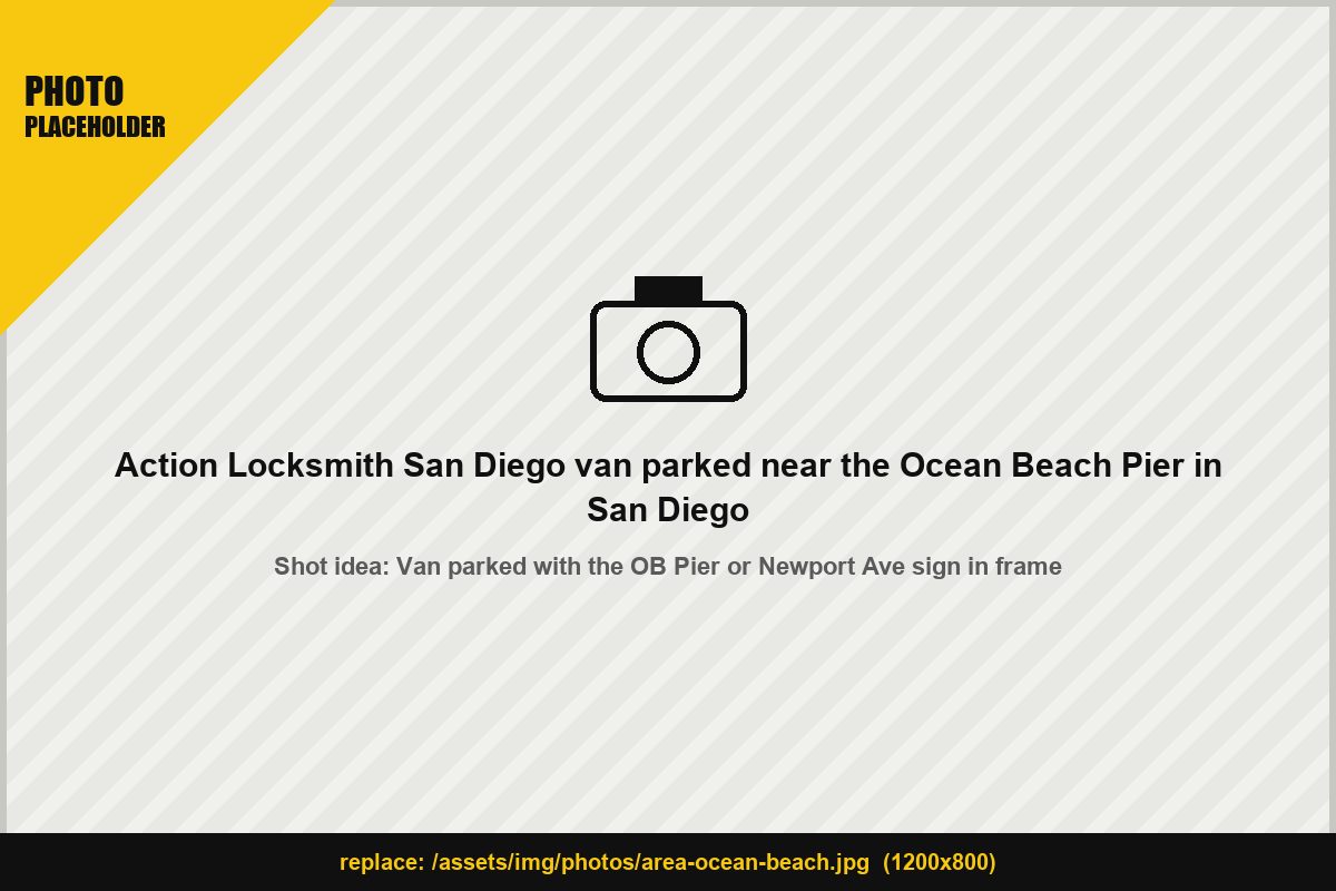 Action Locksmith San Diego van parked near the Ocean Beach Pier in San Diego