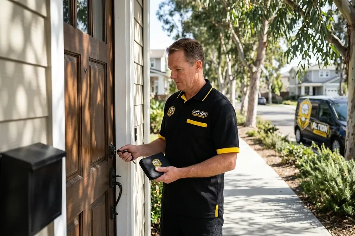 Locksmith installing a smart lock on a family home in Scripps Ranch, San Diego