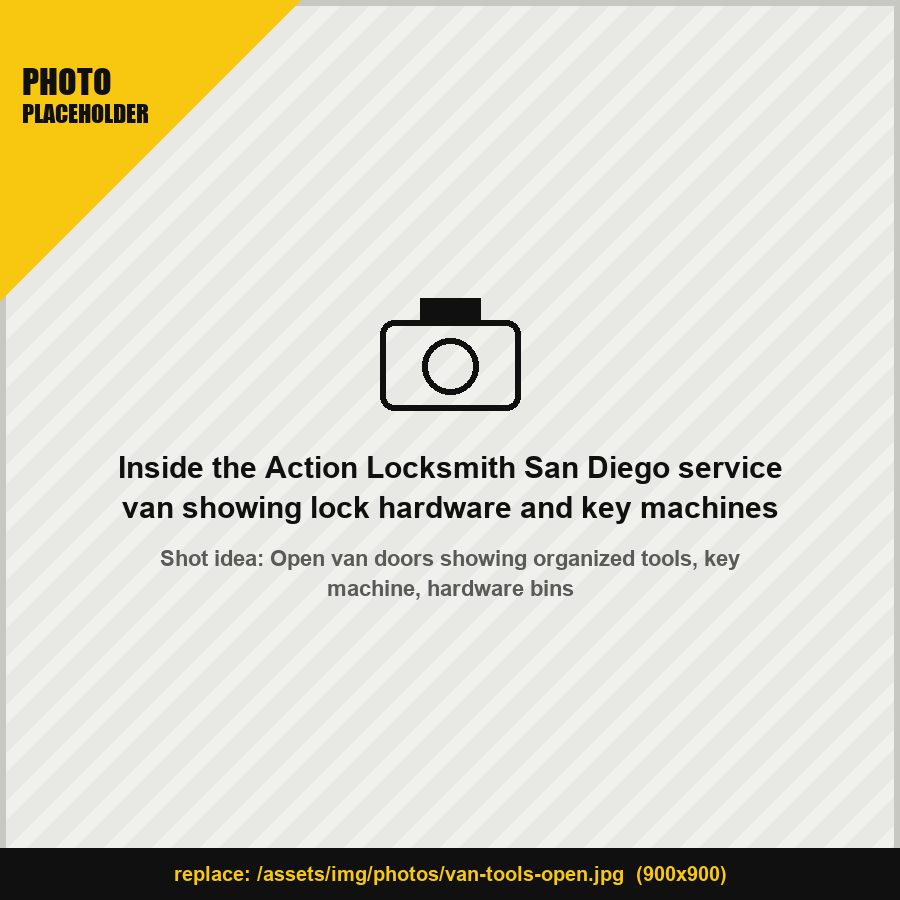 Inside the Action Locksmith San Diego service van showing lock hardware and key machines